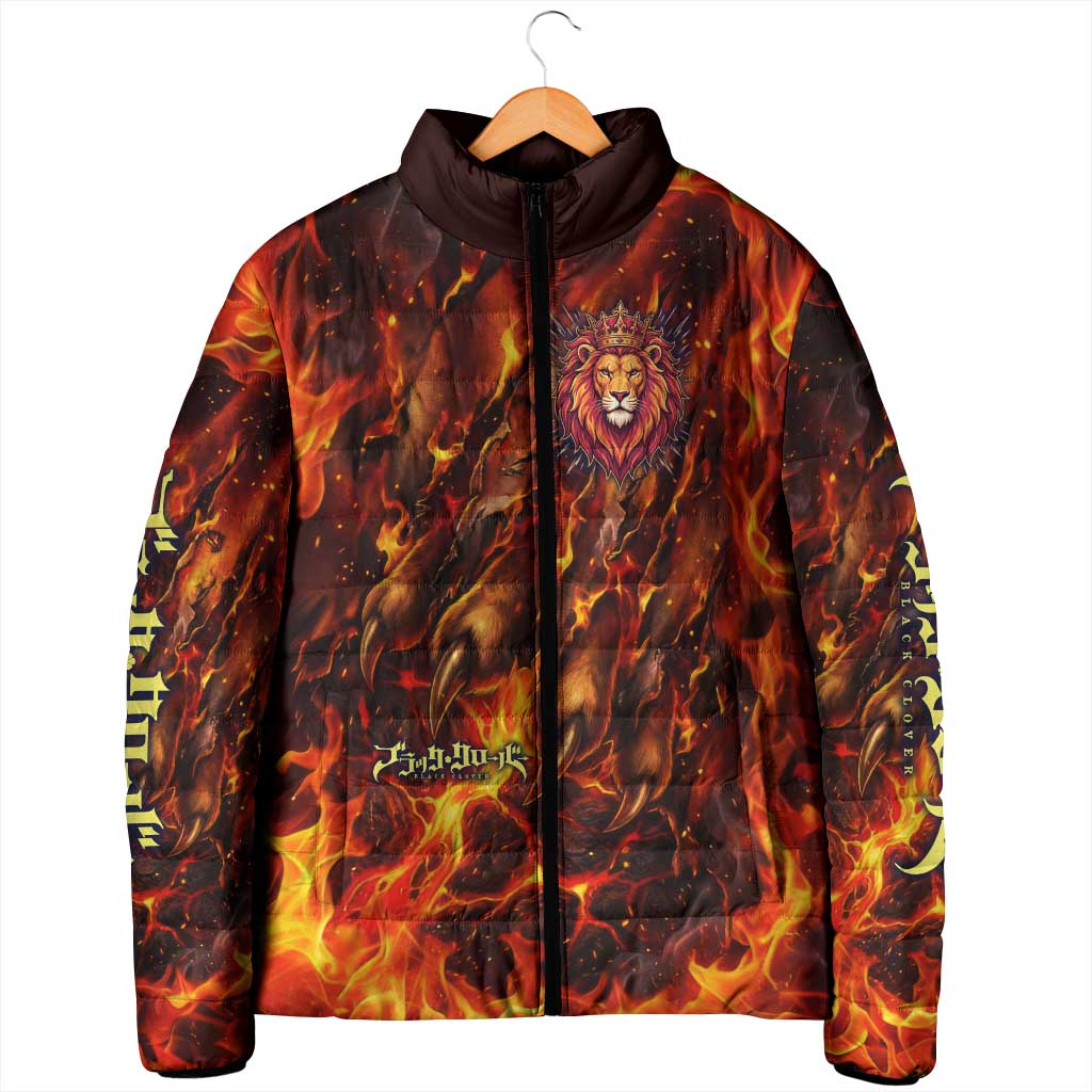 Mereoleona Vermillion Black Clover Padded Jacket Inferno Flame Anime Style with Lion Symbolism