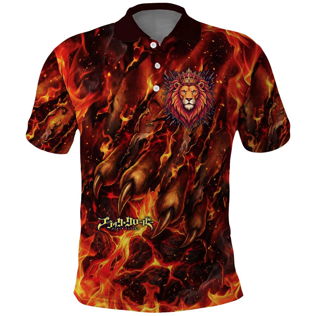 Mereoleona Vermillion Black Clover Polo Shirt Inferno Flame Anime Style with Lion Symbolism