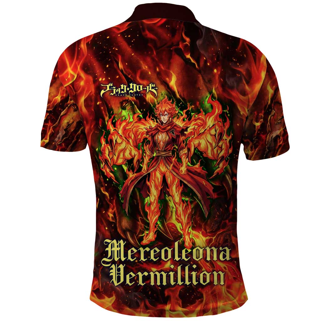 Mereoleona Vermillion Black Clover Polo Shirt Inferno Flame Anime Style with Lion Symbolism