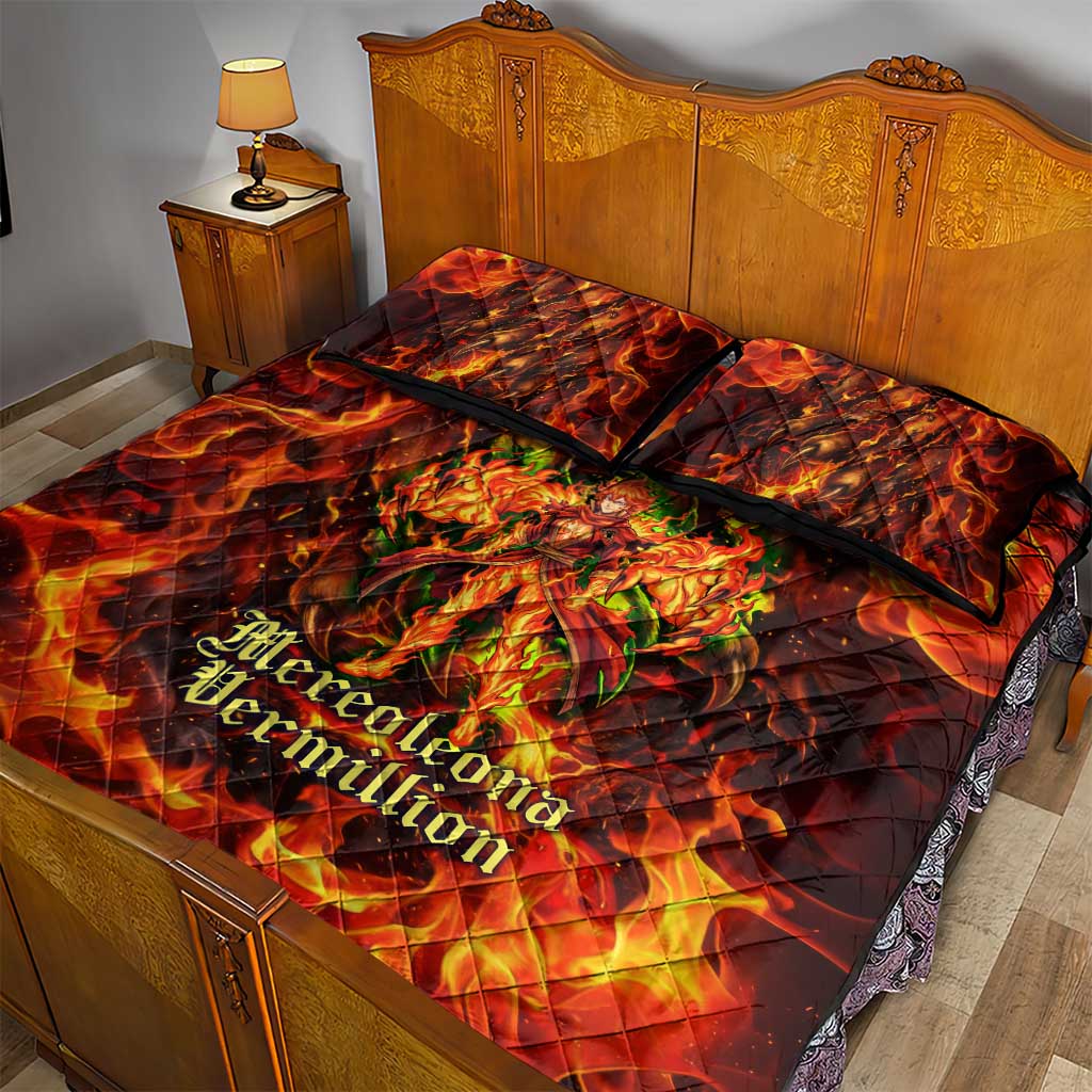 Mereoleona Vermillion Black Clover Quilt Bed Set Inferno Flame Anime Style with Lion Symbolism