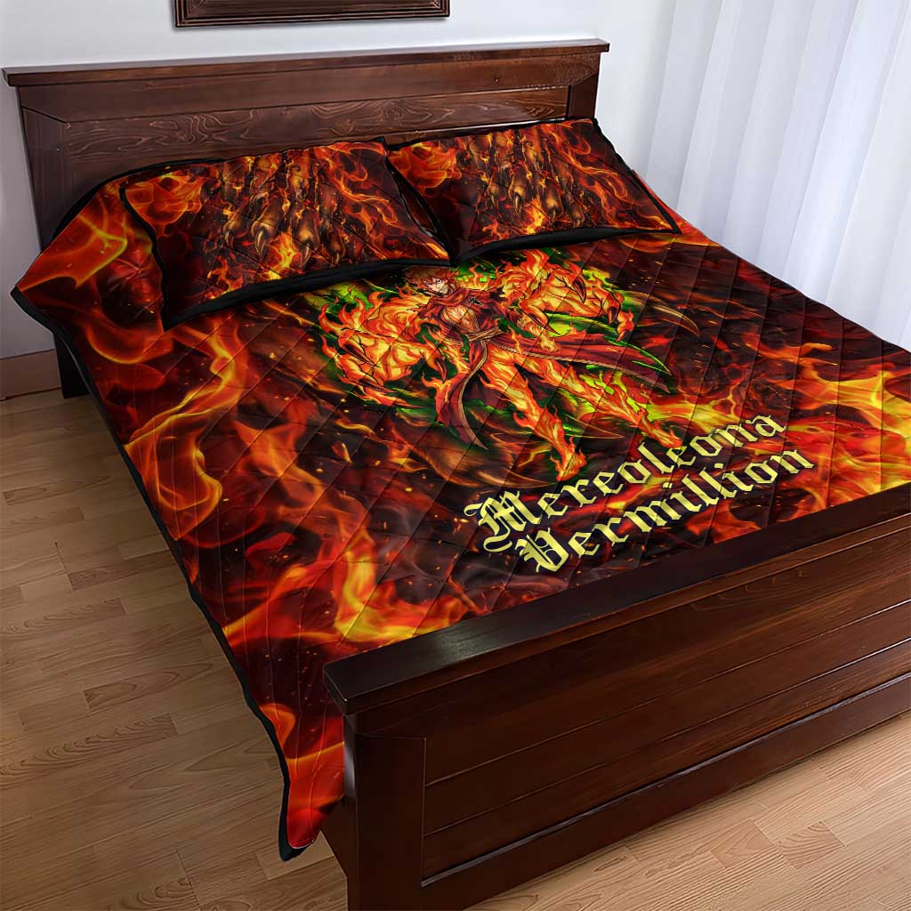 Mereoleona Vermillion Black Clover Quilt Bed Set Inferno Flame Anime Style with Lion Symbolism