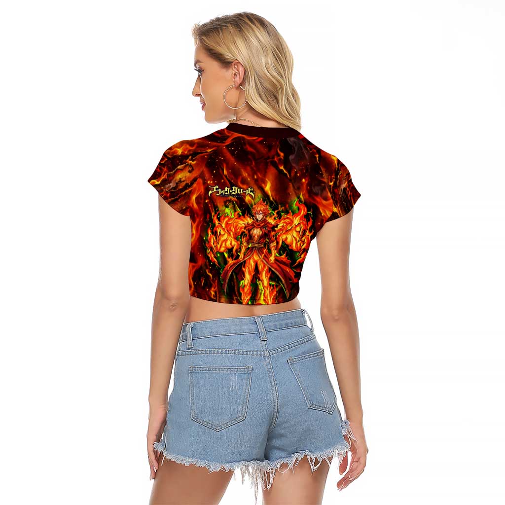 Mereoleona Vermillion Black Clover Raglan Cropped T Shirt Inferno Flame Anime Style with Lion Symbolism
