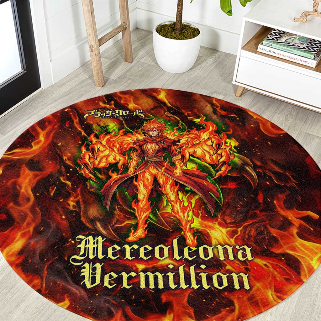 Mereoleona Vermillion Black Clover Round Carpet Inferno Flame Anime Style with Lion Symbolism