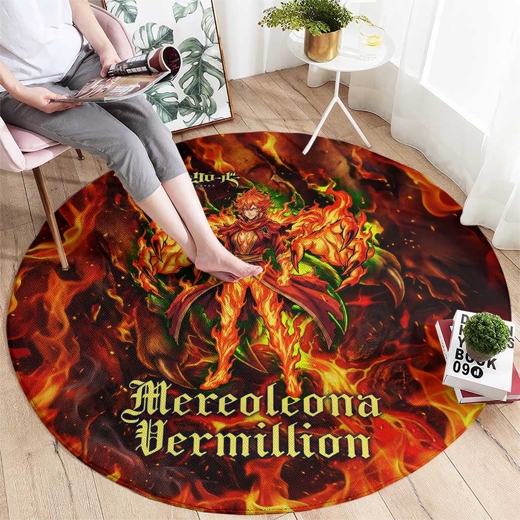 Mereoleona Vermillion Black Clover Round Carpet Inferno Flame Anime Style with Lion Symbolism