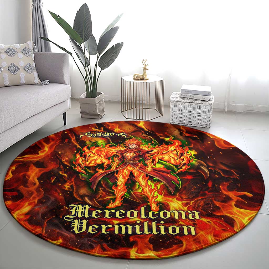Mereoleona Vermillion Black Clover Round Carpet Inferno Flame Anime Style with Lion Symbolism