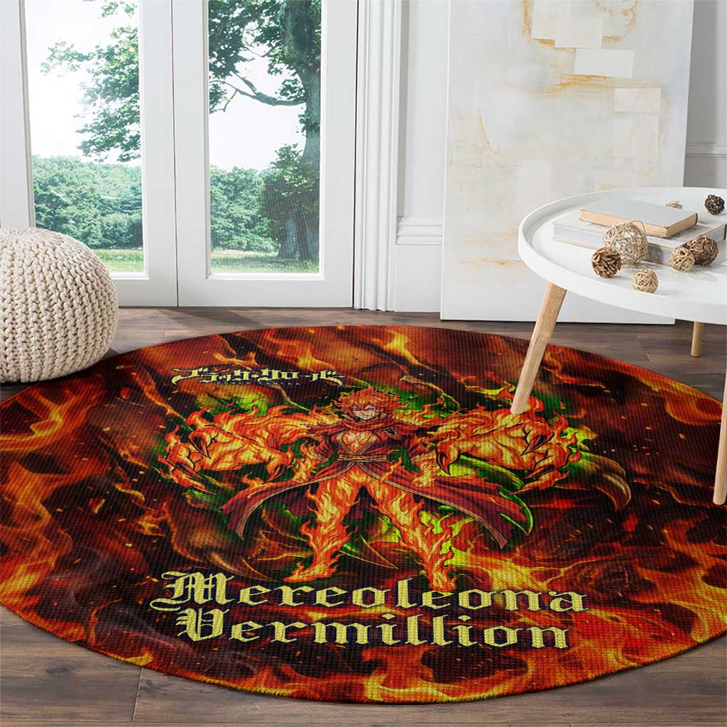 Mereoleona Vermillion Black Clover Round Carpet Inferno Flame Anime Style with Lion Symbolism