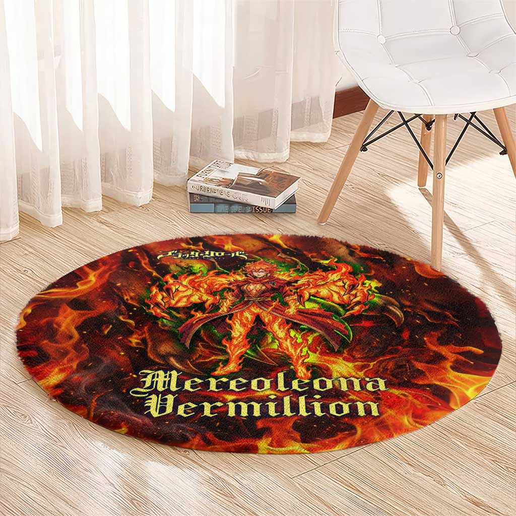 Mereoleona Vermillion Black Clover Round Carpet Inferno Flame Anime Style with Lion Symbolism