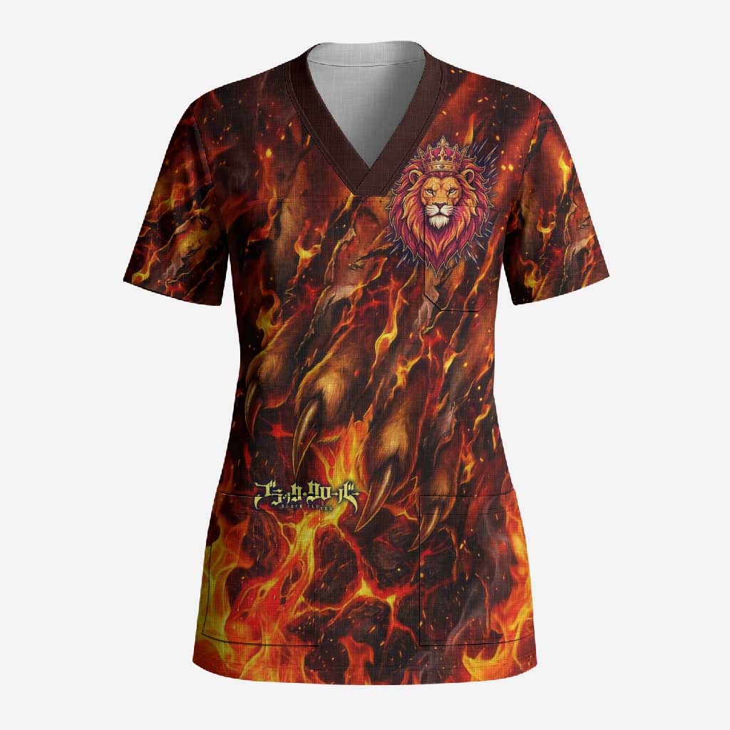 Mereoleona Vermillion Black Clover Scrub Top Inferno Flame Anime Style with Lion Symbolism