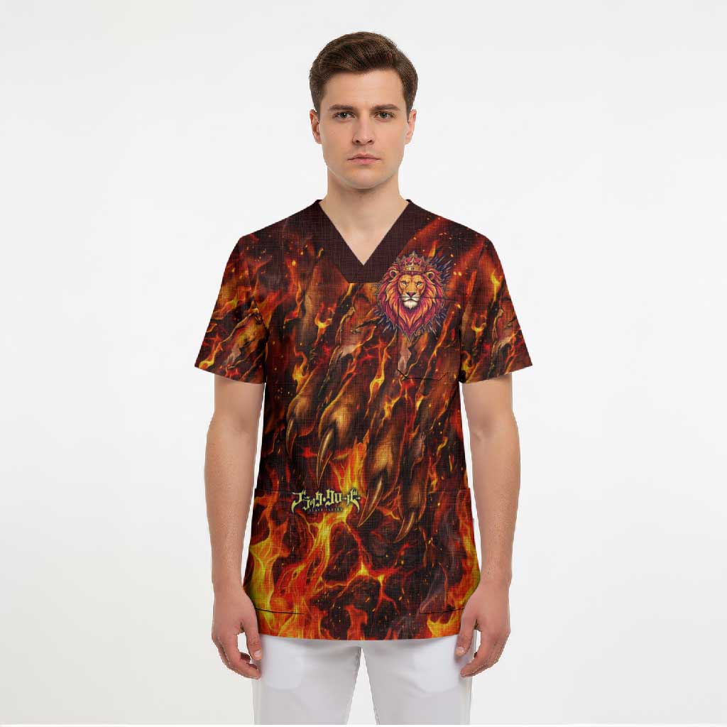 Mereoleona Vermillion Black Clover Scrub Top Inferno Flame Anime Style with Lion Symbolism