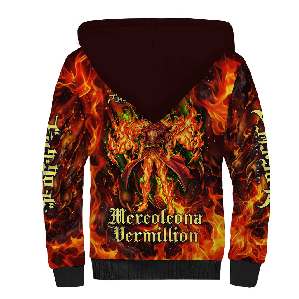 Mereoleona Vermillion Black Clover Sherpa Hoodie Inferno Flame Anime Style with Lion Symbolism