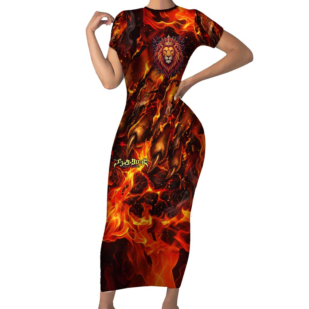 Mereoleona Vermillion Black Clover Short Sleeve Bodycon Dress Inferno Flame Anime Style with Lion Symbolism