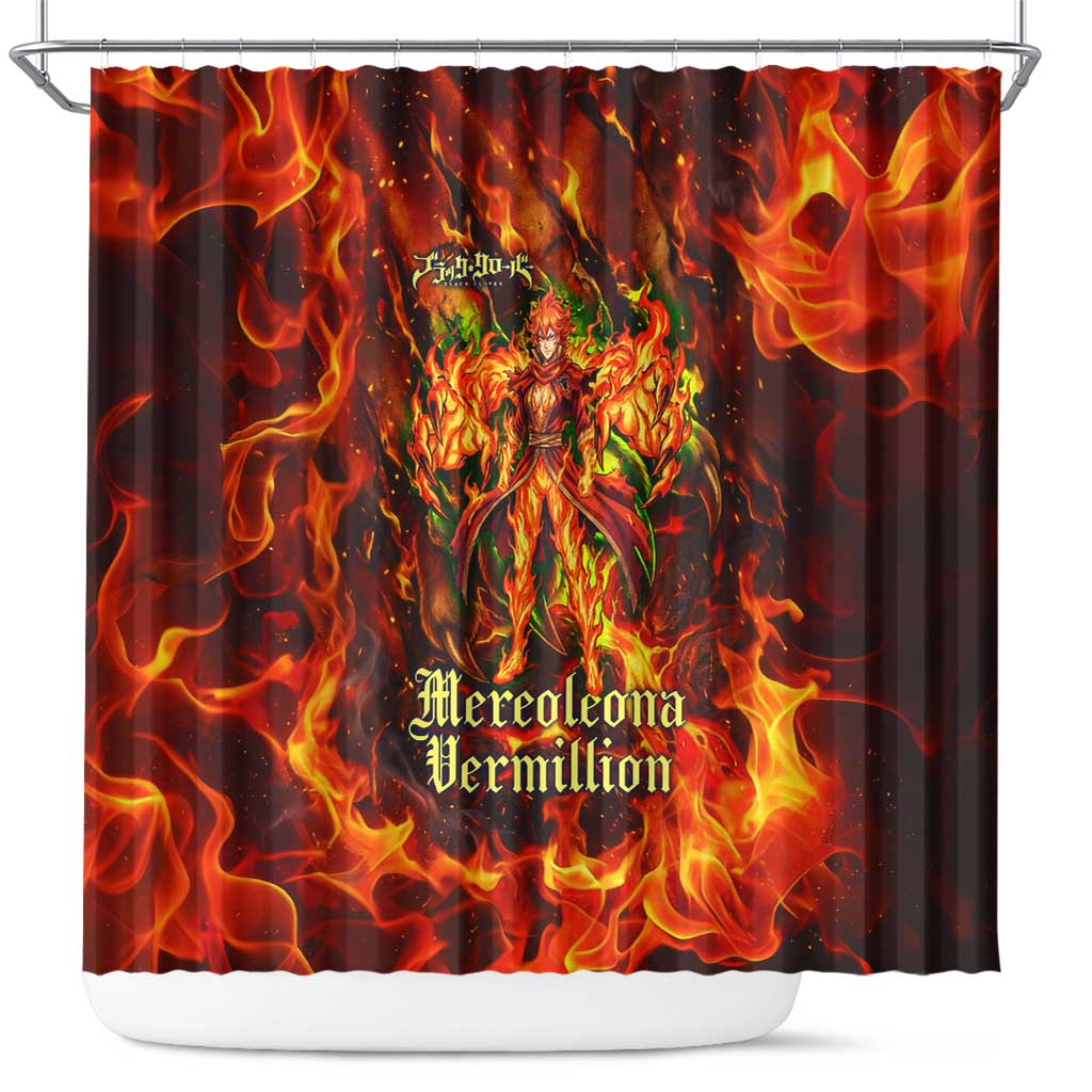 Mereoleona Vermillion Black Clover Shower Curtain Inferno Flame Anime Style with Lion Symbolism