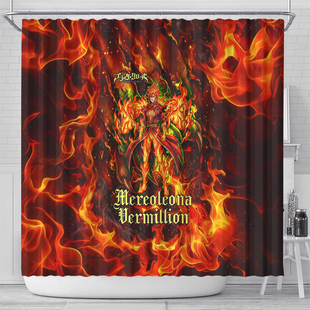 Mereoleona Vermillion Black Clover Shower Curtain Inferno Flame Anime Style with Lion Symbolism