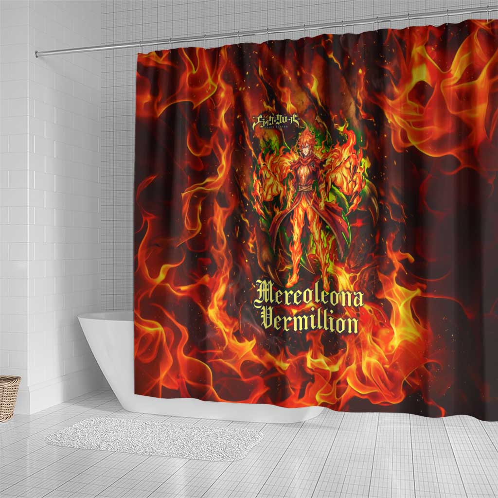 Mereoleona Vermillion Black Clover Shower Curtain Inferno Flame Anime Style with Lion Symbolism
