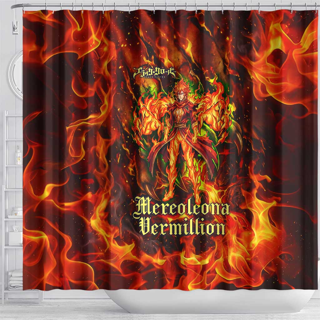 Mereoleona Vermillion Black Clover Shower Curtain Inferno Flame Anime Style with Lion Symbolism