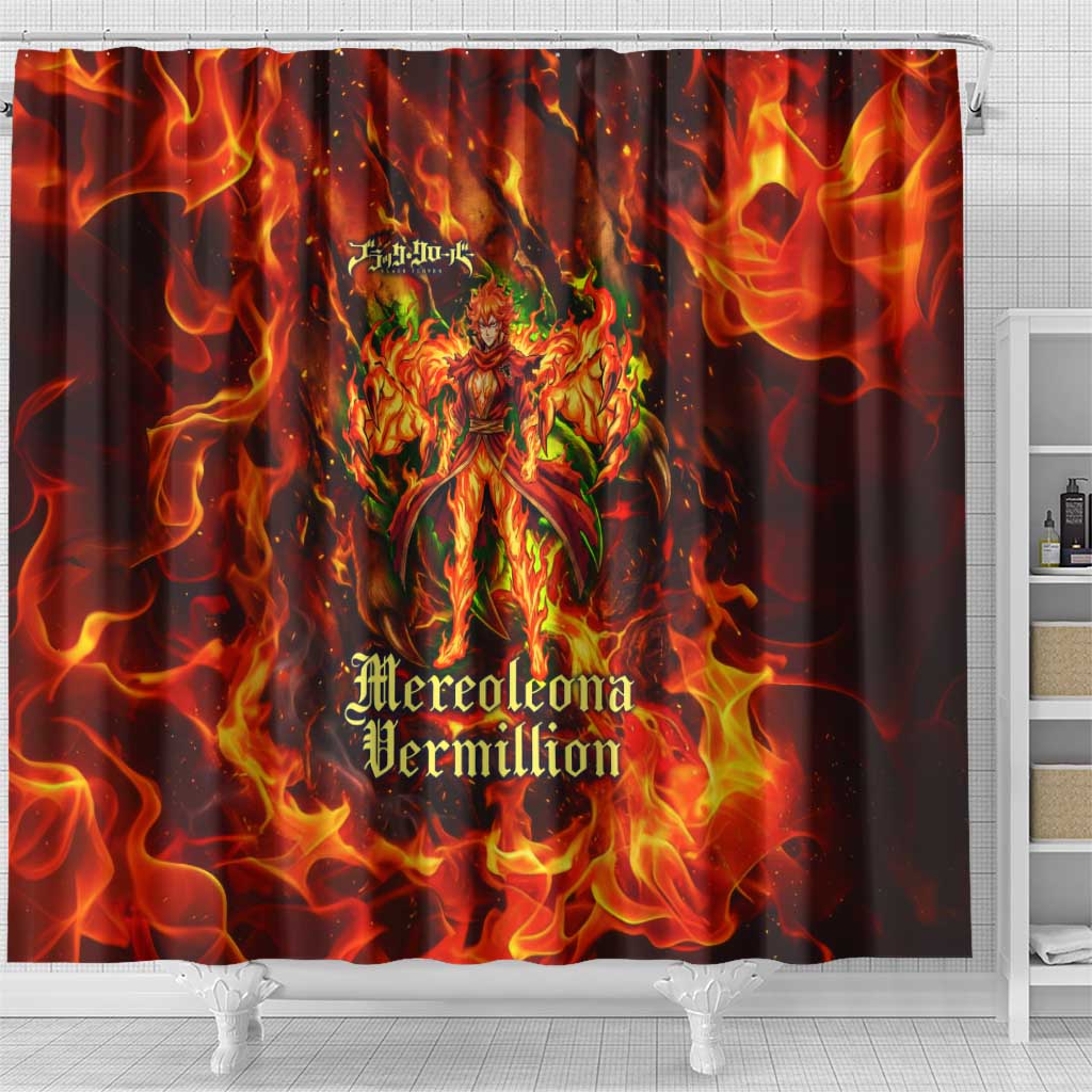 Mereoleona Vermillion Black Clover Shower Curtain Inferno Flame Anime Style with Lion Symbolism