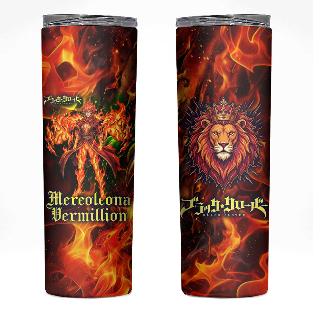 Mereoleona Vermillion Black Clover Skinny Tumbler Inferno Flame Anime Style with Lion Symbolism