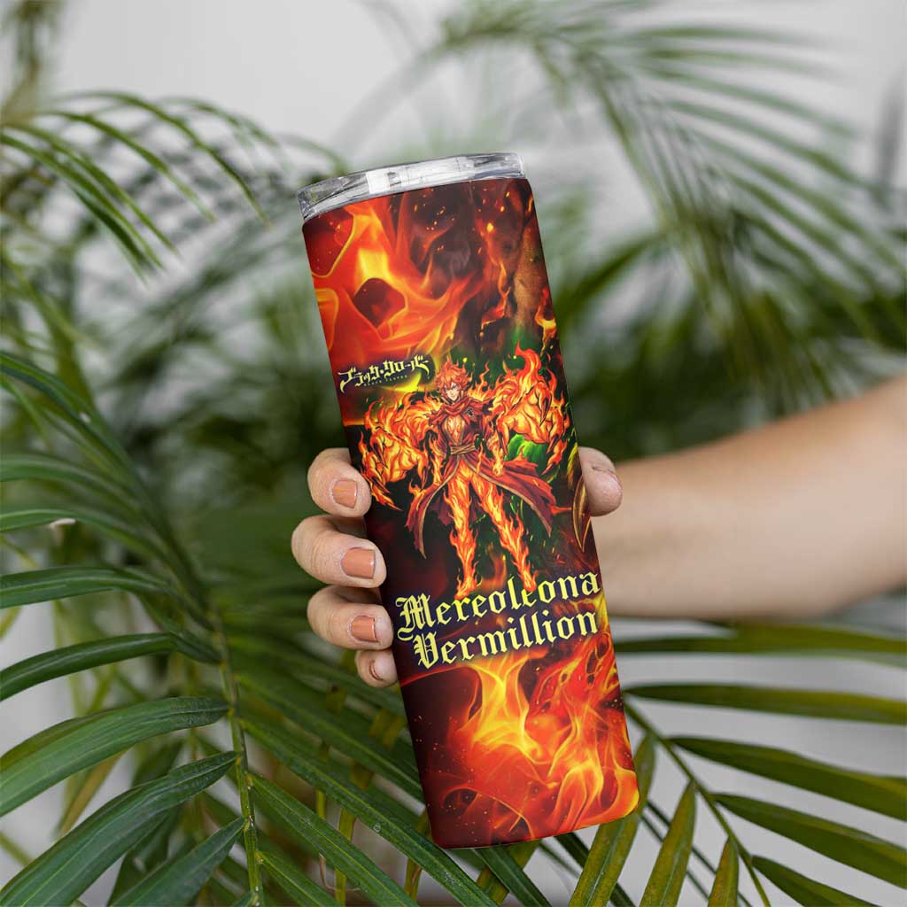 Mereoleona Vermillion Black Clover Skinny Tumbler Inferno Flame Anime Style with Lion Symbolism