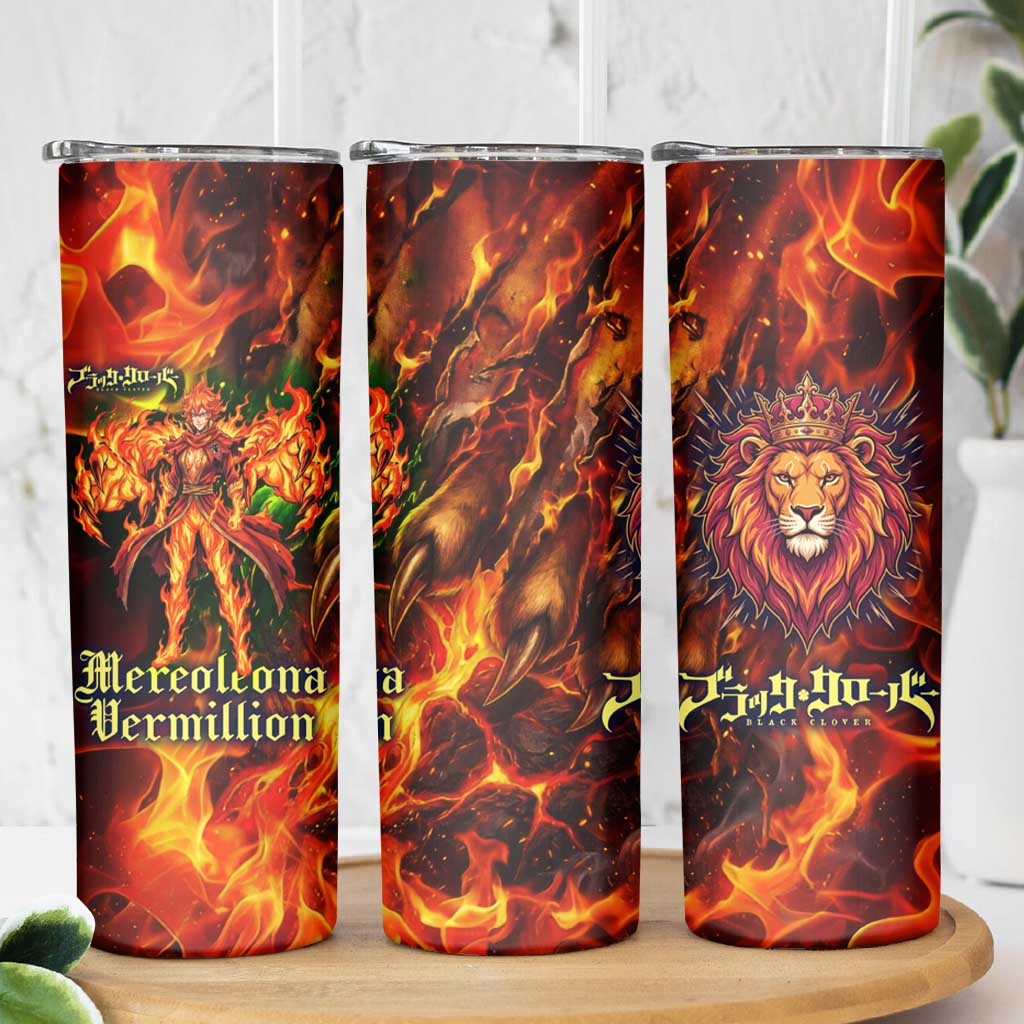 Mereoleona Vermillion Black Clover Skinny Tumbler Inferno Flame Anime Style with Lion Symbolism