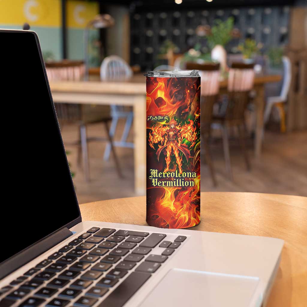 Mereoleona Vermillion Black Clover Skinny Tumbler Inferno Flame Anime Style with Lion Symbolism
