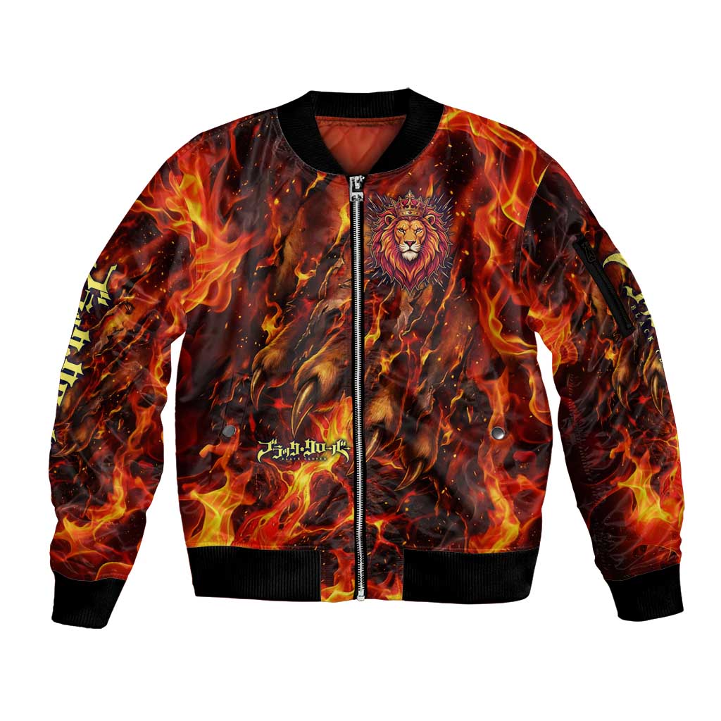 Mereoleona Vermillion Black Clover Sleeve Zip Bomber Jacket Inferno Flame Anime Style with Lion Symbolism