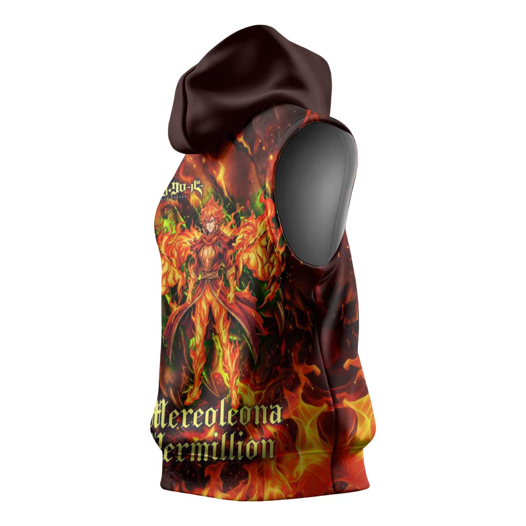 Mereoleona Vermillion Black Clover Sleeveless Hoodie Inferno Flame Anime Style with Lion Symbolism