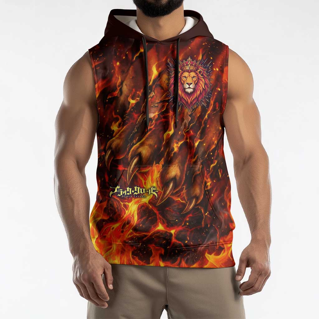 Mereoleona Vermillion Black Clover Sleeveless Hoodie Inferno Flame Anime Style with Lion Symbolism