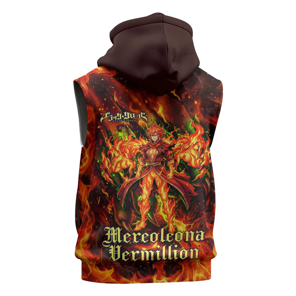 Mereoleona Vermillion Black Clover Sleeveless Zip Hoodie Inferno Flame Anime Style with Lion Symbolism