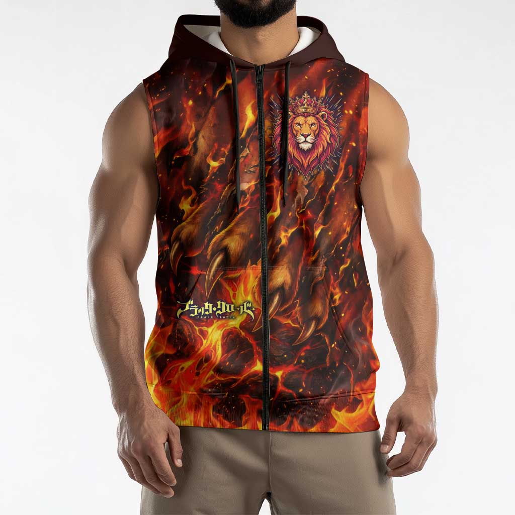 Mereoleona Vermillion Black Clover Sleeveless Zip Hoodie Inferno Flame Anime Style with Lion Symbolism