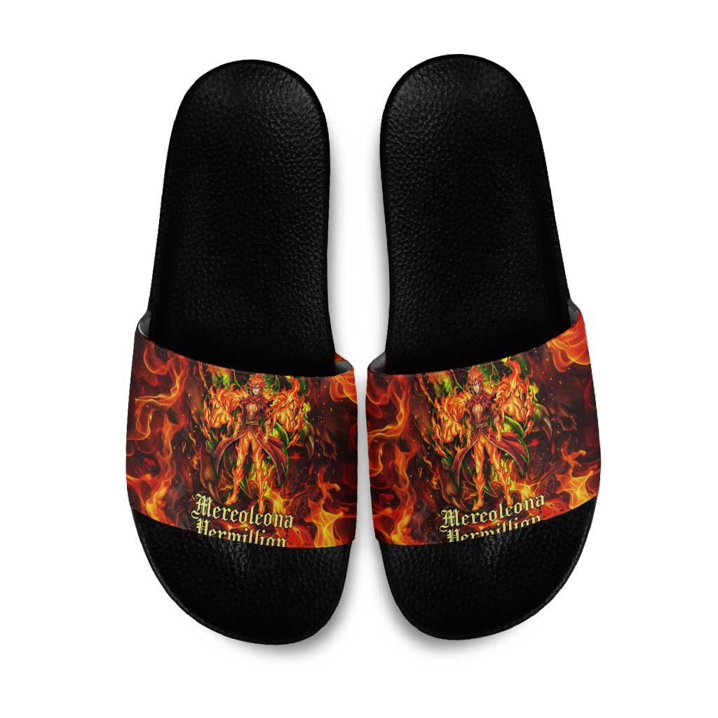 Mereoleona Vermillion Black Clover Slide Sandals Inferno Flame Anime Style with Lion Symbolism