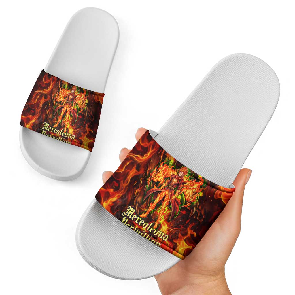 Mereoleona Vermillion Black Clover Slide Sandals Inferno Flame Anime Style with Lion Symbolism