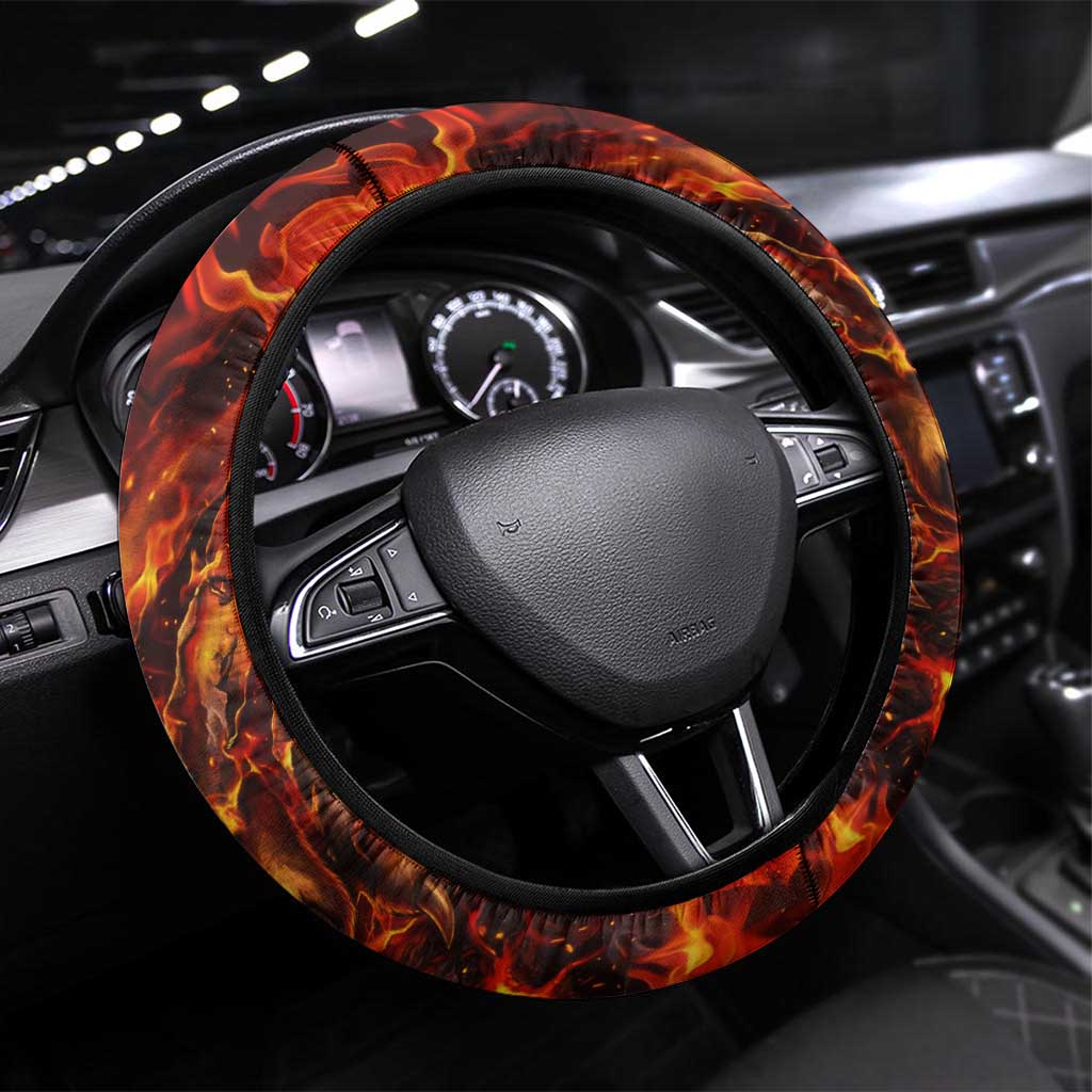 Mereoleona Vermillion Black Clover Steering Wheel Cover Inferno Flame Anime Style with Lion Symbolism