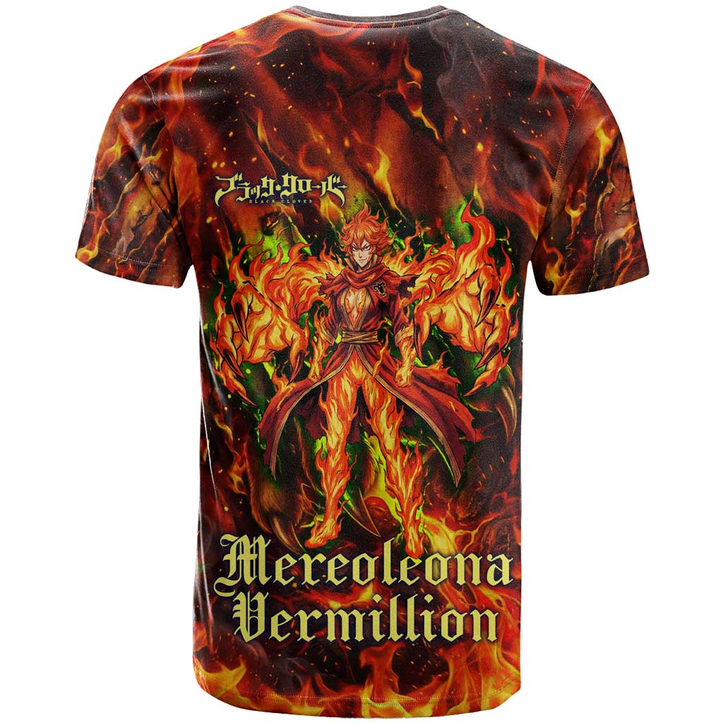 Mereoleona Vermillion Black Clover T Shirt Inferno Flame Anime Style with Lion Symbolism