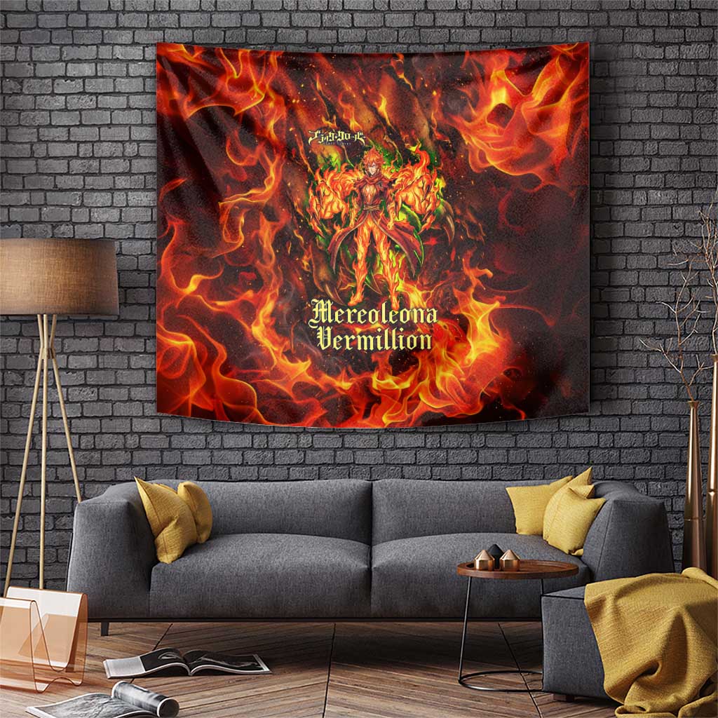 Mereoleona Vermillion Black Clover Tapestry Inferno Flame Anime Style with Lion Symbolism