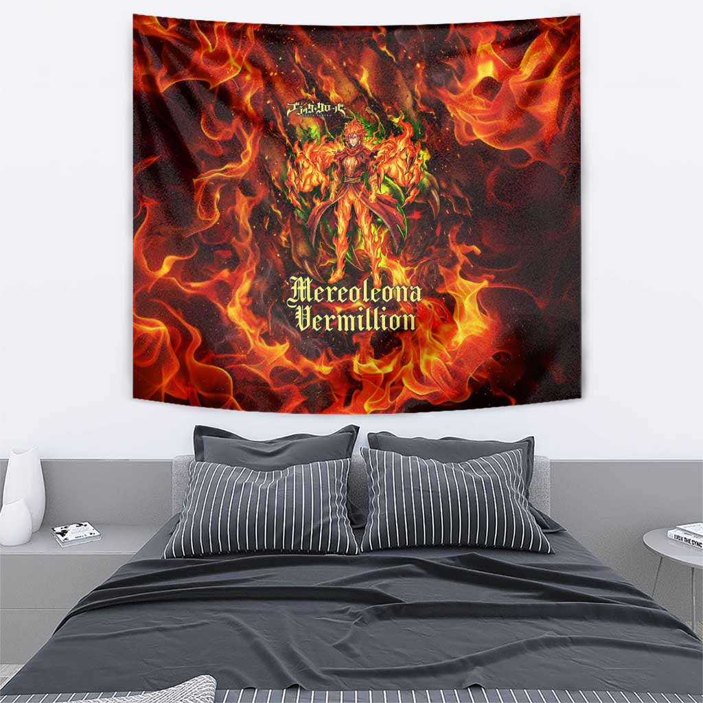 Mereoleona Vermillion Black Clover Tapestry Inferno Flame Anime Style with Lion Symbolism