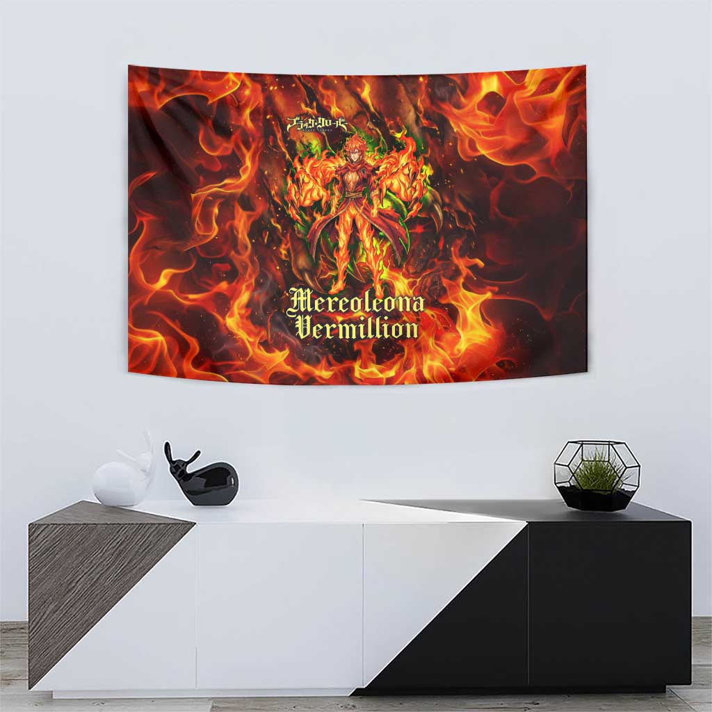 Mereoleona Vermillion Black Clover Tapestry Inferno Flame Anime Style with Lion Symbolism