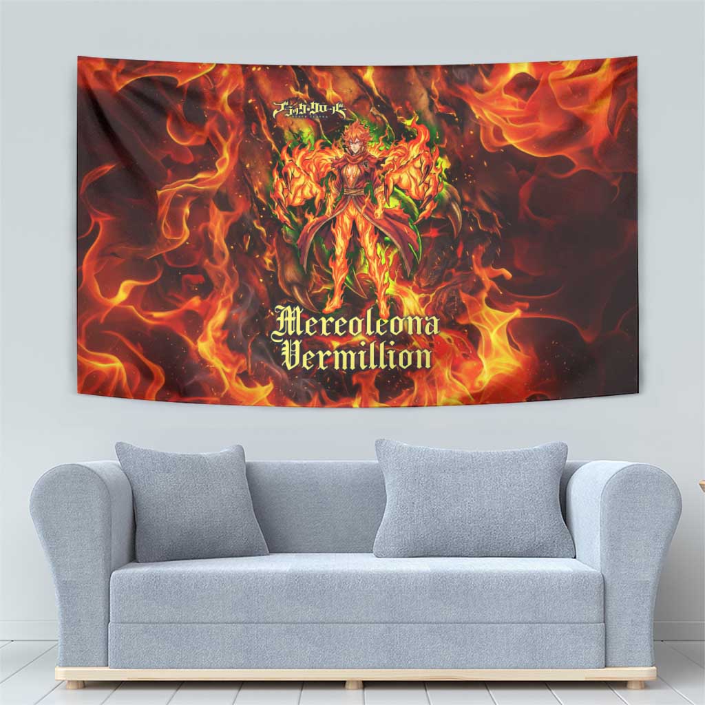 Mereoleona Vermillion Black Clover Tapestry Inferno Flame Anime Style with Lion Symbolism