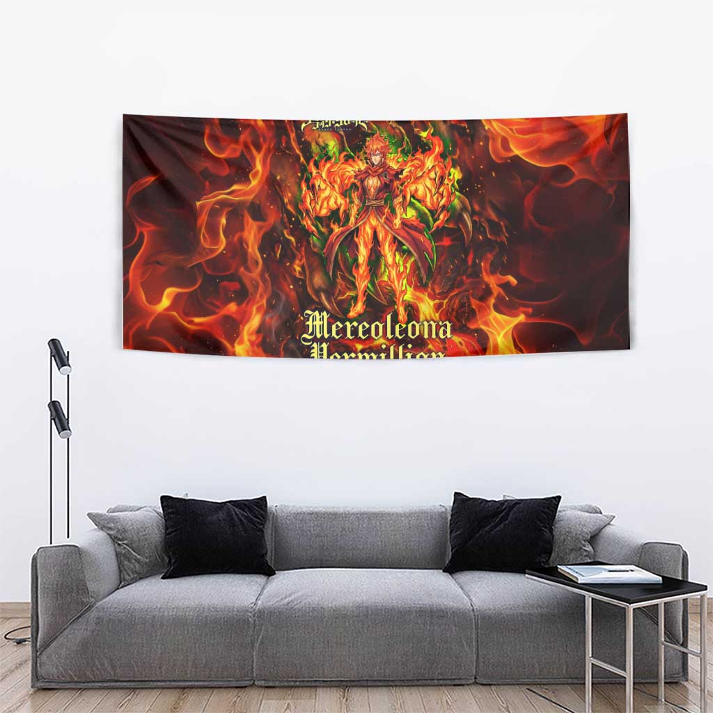 Mereoleona Vermillion Black Clover Tapestry Inferno Flame Anime Style with Lion Symbolism