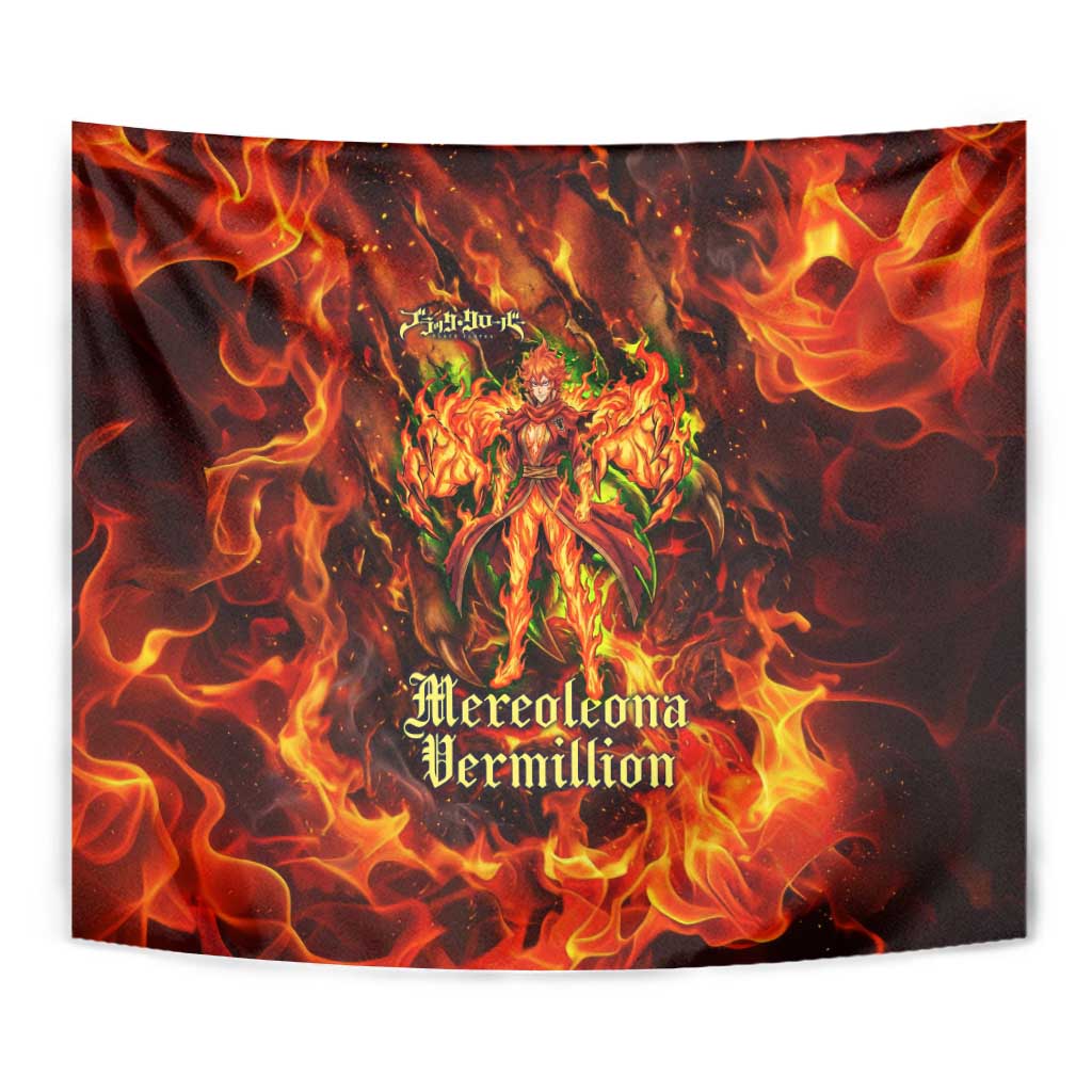 Mereoleona Vermillion Black Clover Tapestry Inferno Flame Anime Style with Lion Symbolism