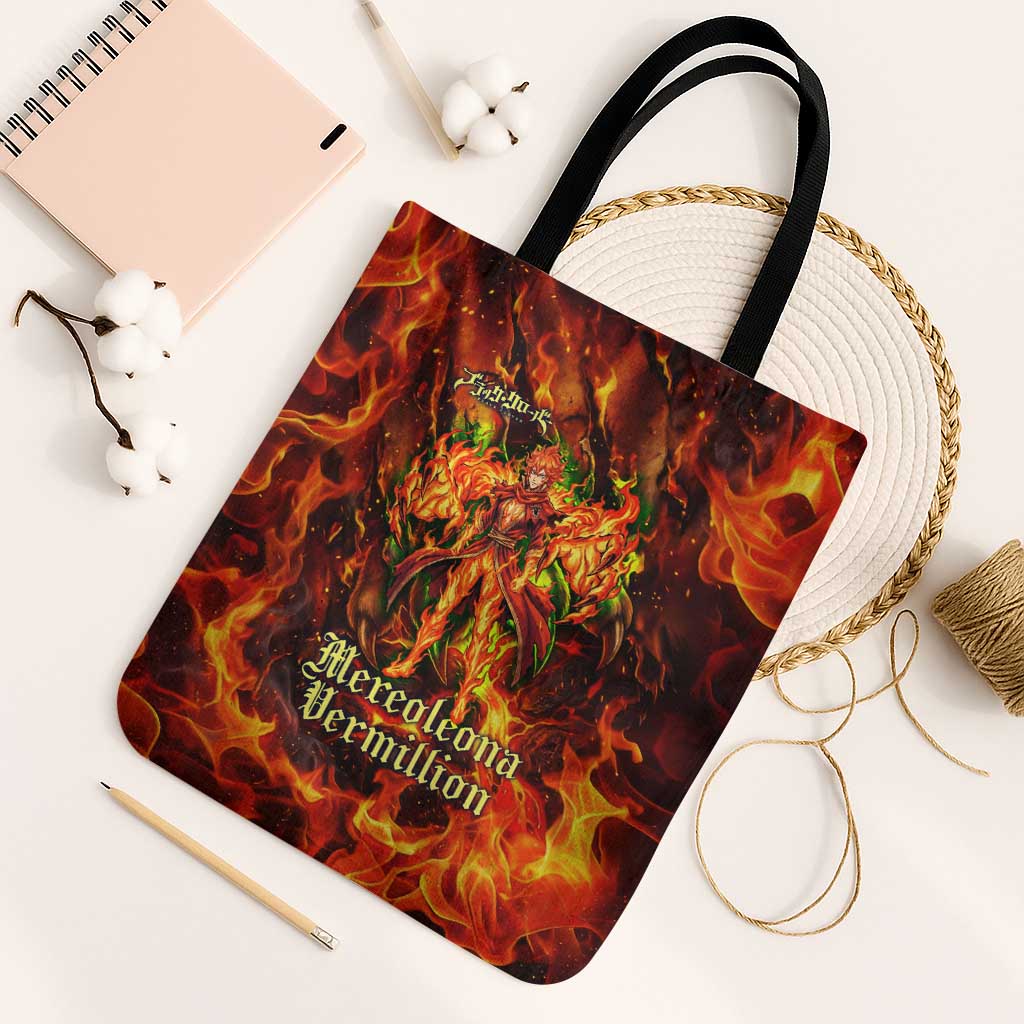 Mereoleona Vermillion Black Clover Tote Bag Inferno Flame Anime Style with Lion Symbolism