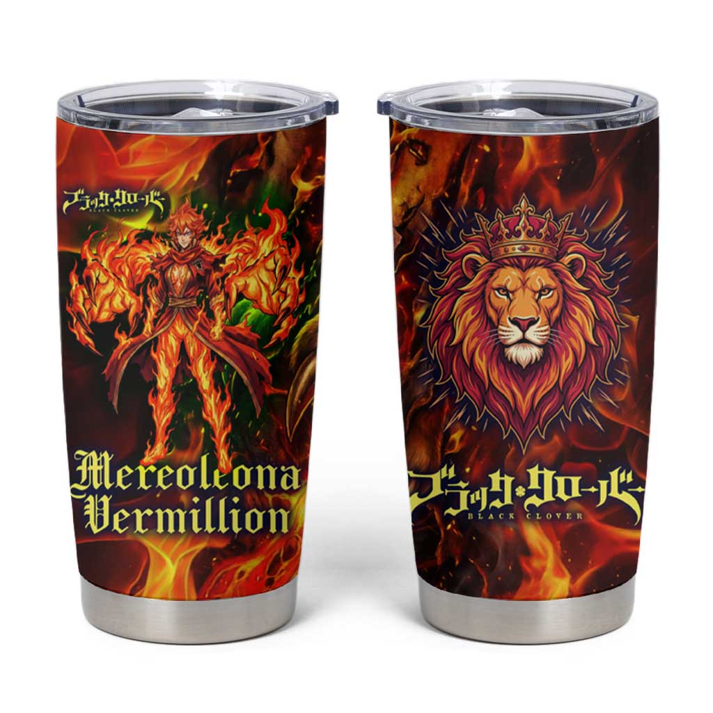 Mereoleona Vermillion Black Clover Tumbler Cup Inferno Flame Anime Style with Lion Symbolism