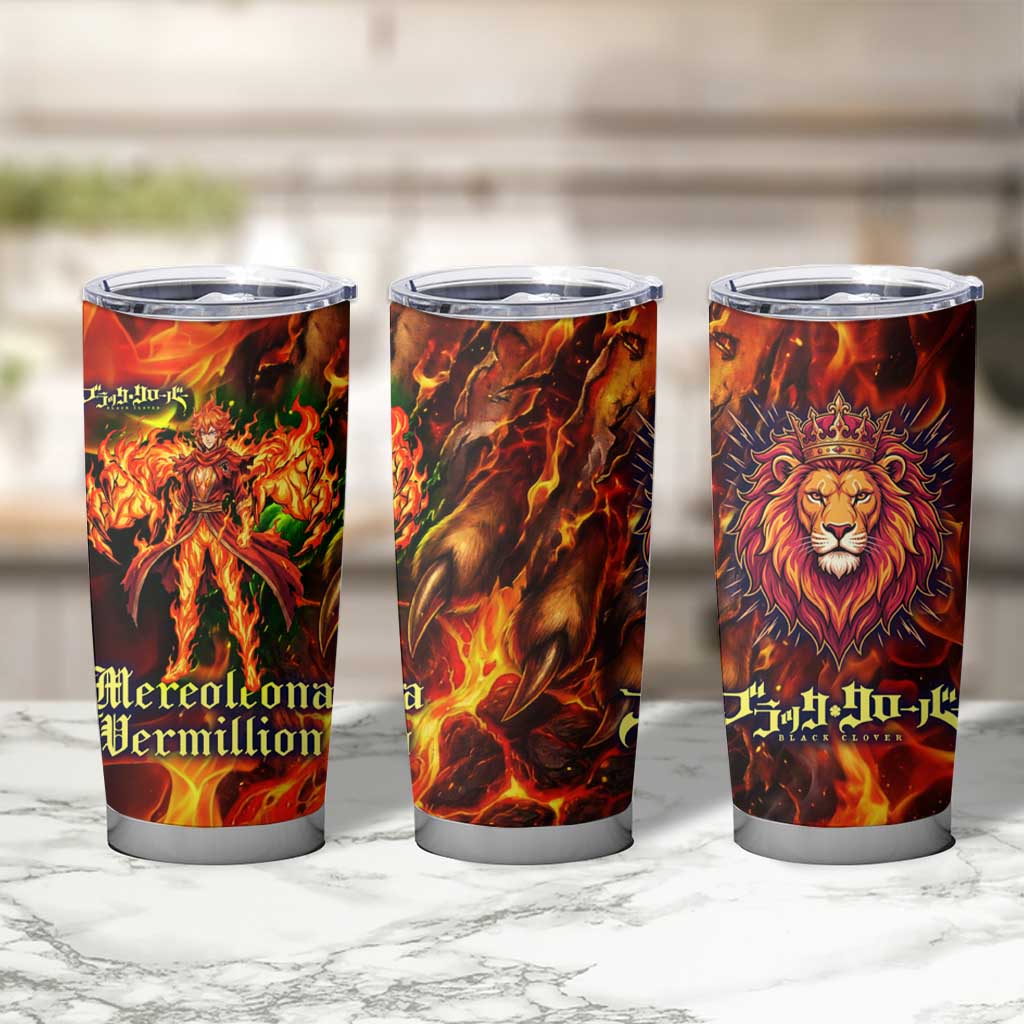 Mereoleona Vermillion Black Clover Tumbler Cup Inferno Flame Anime Style with Lion Symbolism