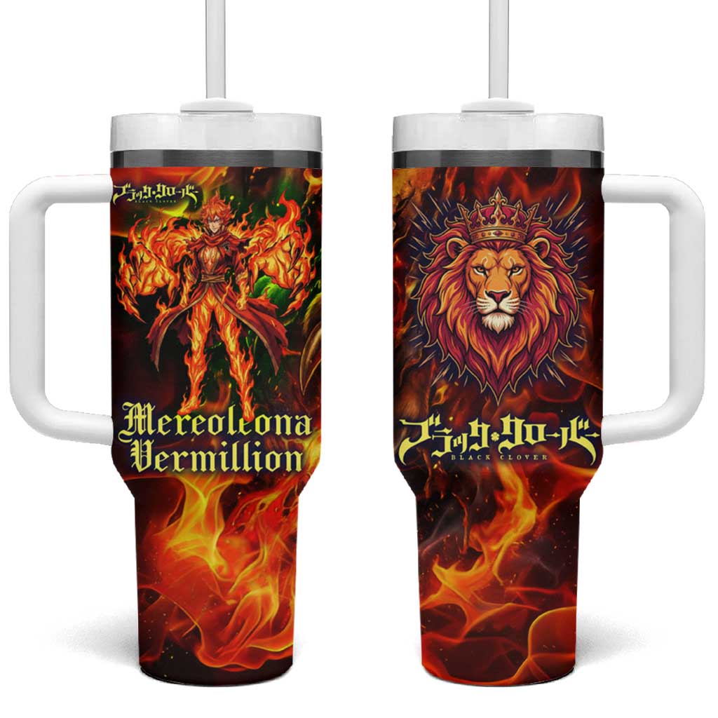 Mereoleona Vermillion Black Clover Tumbler With Handle Inferno Flame Anime Style with Lion Symbolism