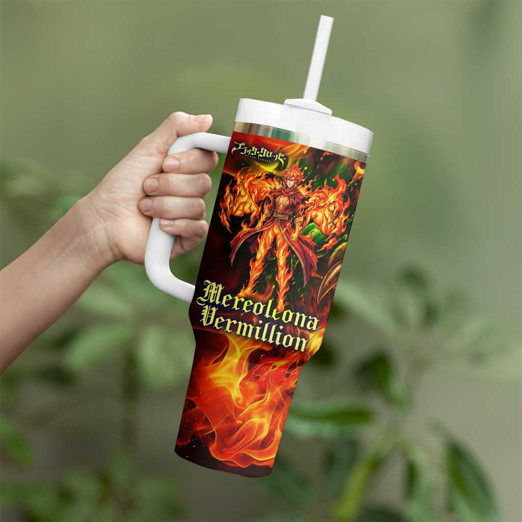 Mereoleona Vermillion Black Clover Tumbler With Handle Inferno Flame Anime Style with Lion Symbolism