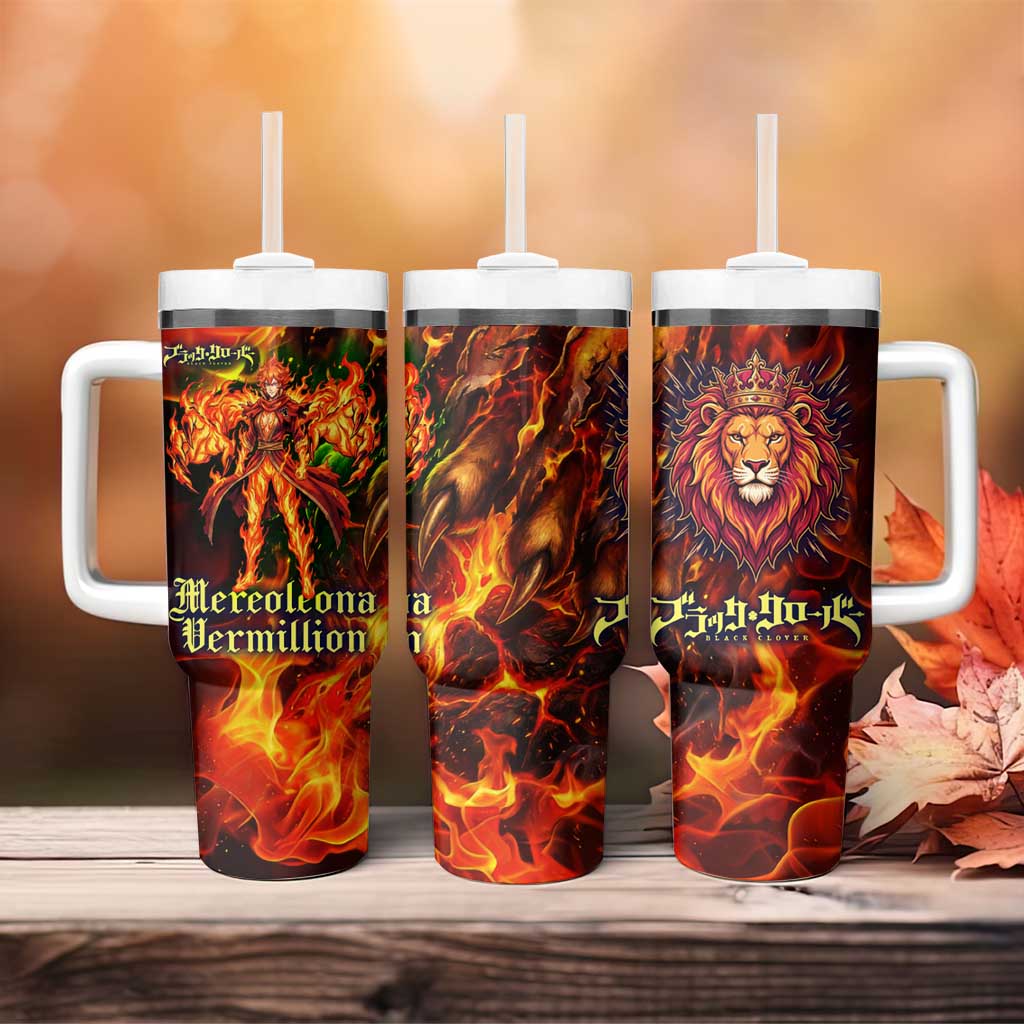Mereoleona Vermillion Black Clover Tumbler With Handle Inferno Flame Anime Style with Lion Symbolism