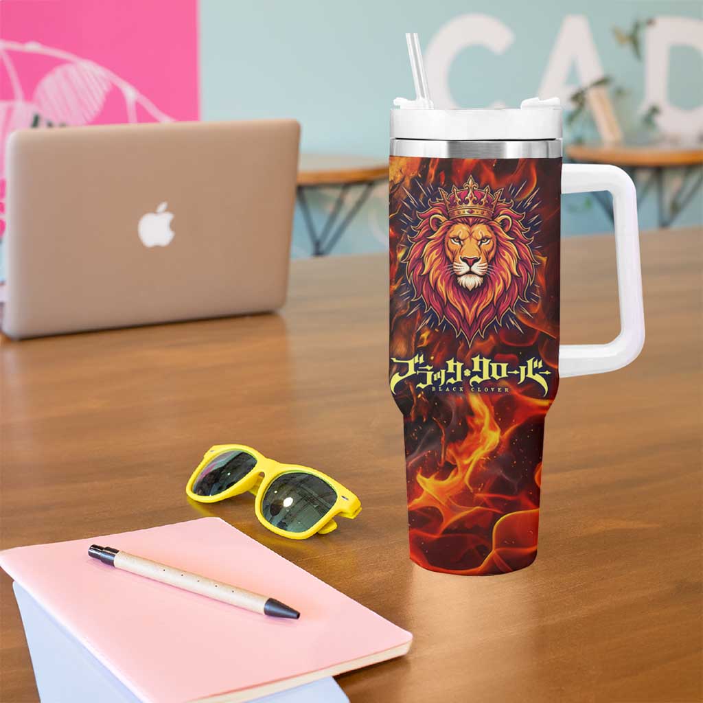 Mereoleona Vermillion Black Clover Tumbler With Handle Inferno Flame Anime Style with Lion Symbolism
