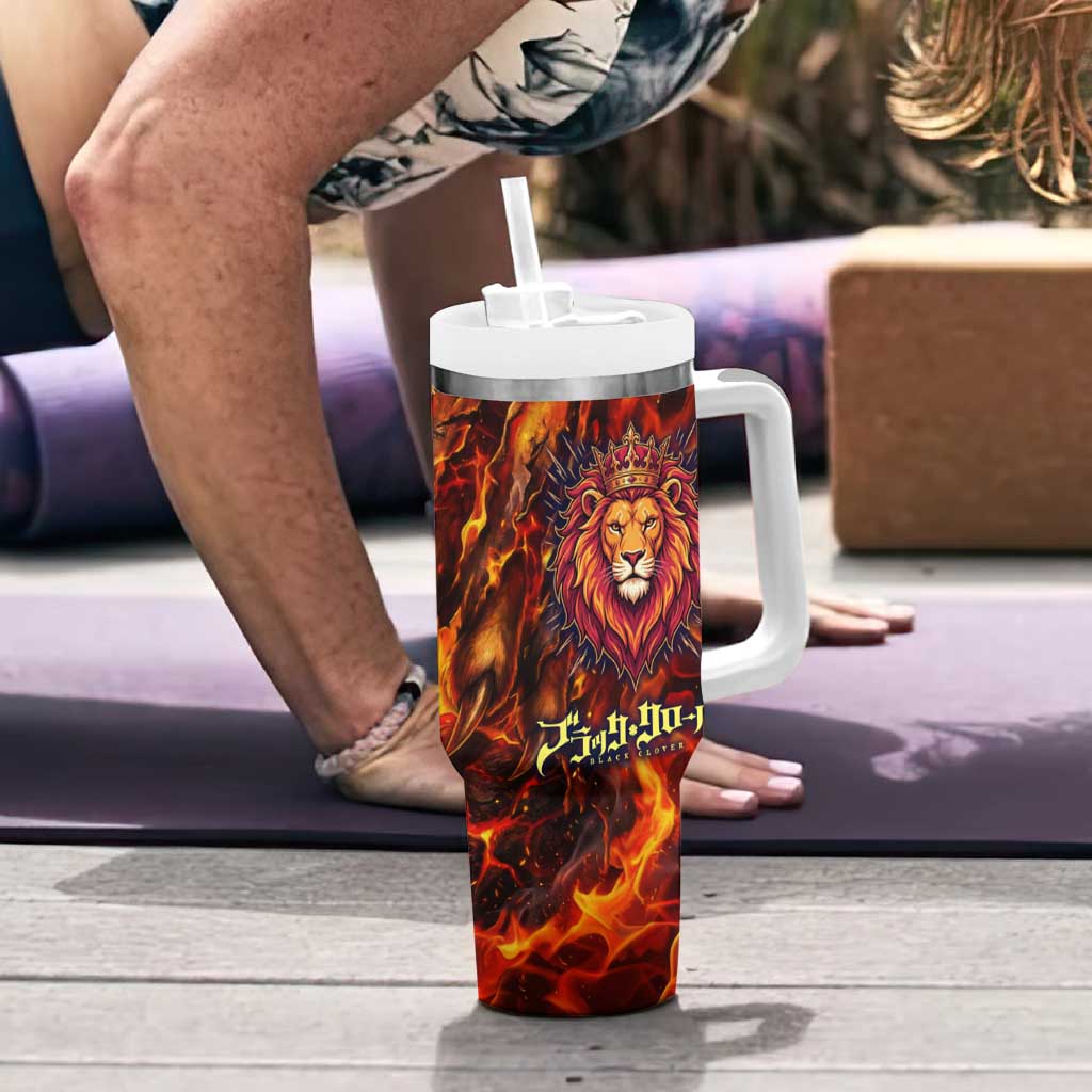 Mereoleona Vermillion Black Clover Tumbler With Handle Inferno Flame Anime Style with Lion Symbolism