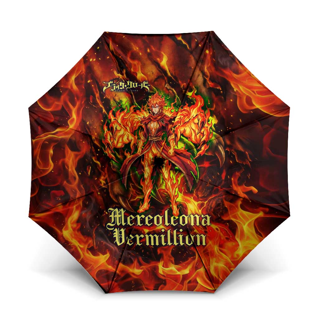 Mereoleona Vermillion Black Clover Umbrella Inferno Flame Anime Style with Lion Symbolism