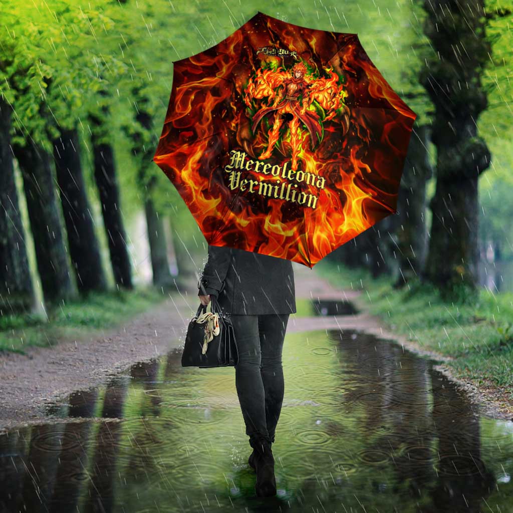 Mereoleona Vermillion Black Clover Umbrella Inferno Flame Anime Style with Lion Symbolism