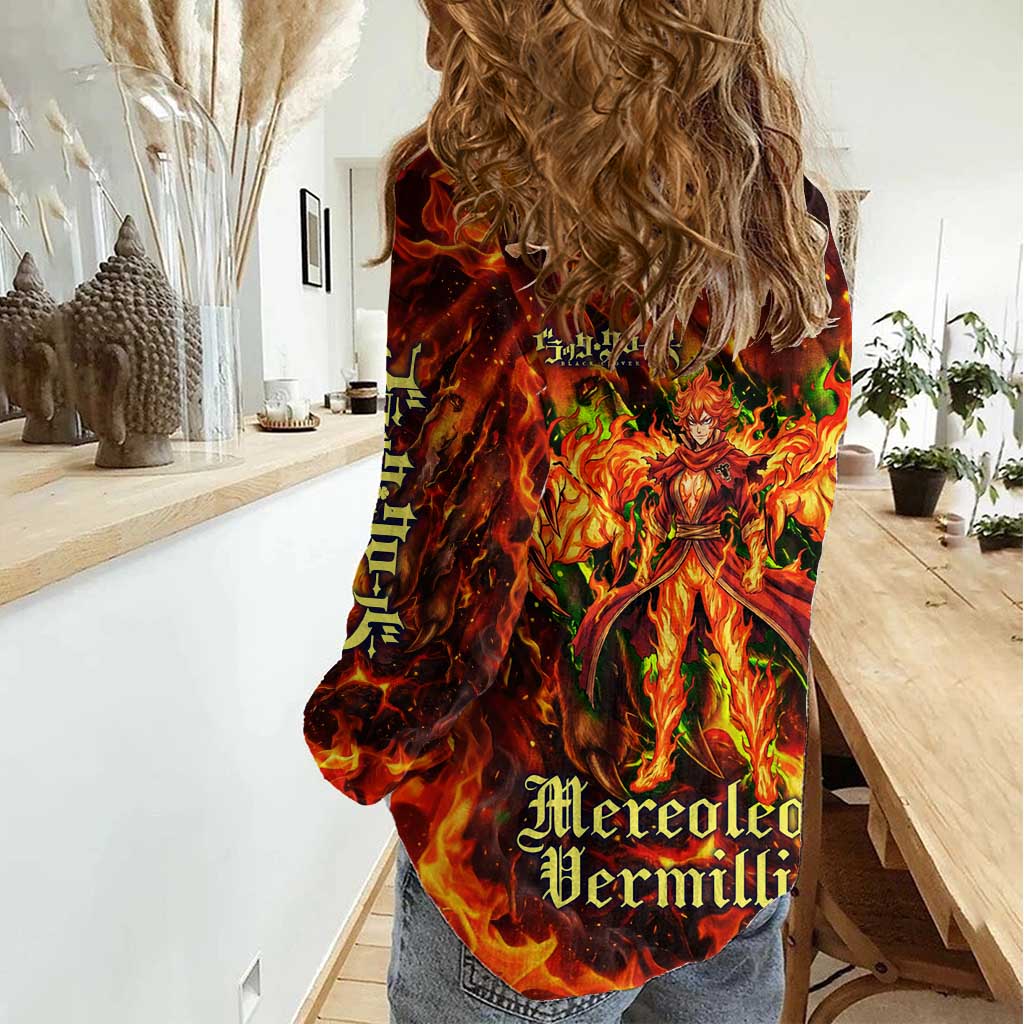Mereoleona Vermillion Black Clover Women Casual Shirt Inferno Flame Anime Style with Lion Symbolism
